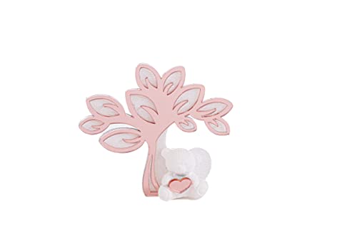 12 Pz Calamita Magnete Albero Orsetto Cuore Rosa 2X8X7 Cm Bomboniera Nascita Battesimo