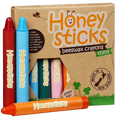 Honeysticks - Pastelli In 100% Pura Cera D’Api (Confezione Da 8 Pezzi, Sottili). Naturali, Atossici E Sicuri Per Bambini Di Ogni Età. Fatti A Mano In 