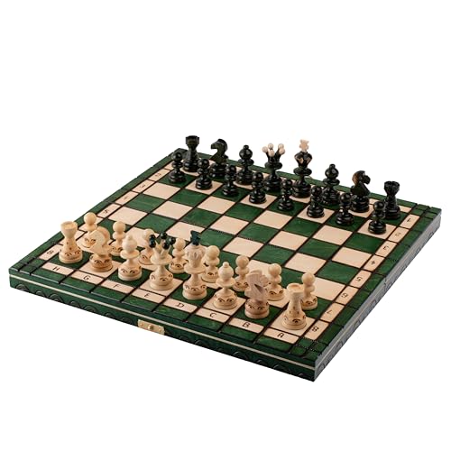 Master Of Chess Scacchiera In Legno 35Cm - Fatto A Mano Scacchiera Portatile - Verde Set Di Scacchi Pieghevoli Per Bambini E Adulti