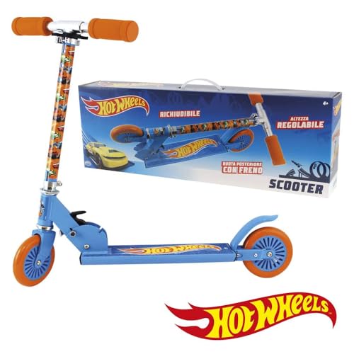 Ods-42032 Hot Wheels Monopattino Altezza Regolabile Cm 80, Ruota Posteriore Con Freno, 100% In Acciaio, Portata Massima 50 Kg, Colore Giallo, 4+, 4203
