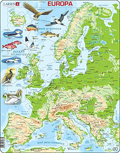 Larsen K70 Mappa Fisica Europa, Edizione Italiano, Puzzle Incorniciato Con 87 Pezzi