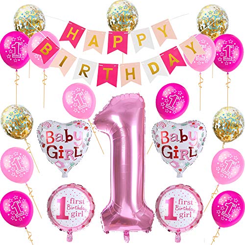 Nvetls 1 Compleanno Decorazioni Bambina Ragazzo Palloncini Compleanno 1 Anno Decorazioni Per Ragazza E Ragazzo (Rosa)