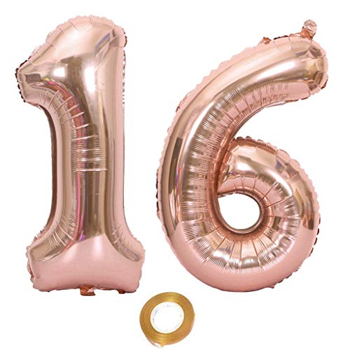 Palloncini Numero 16, Palloncino 16 Ragazze Oro Rosa Palloncini 16° Compleanno Pallone Foil Deco 16 Palloncini Oro Rosa Grande 32 Pollici Pallone Foil