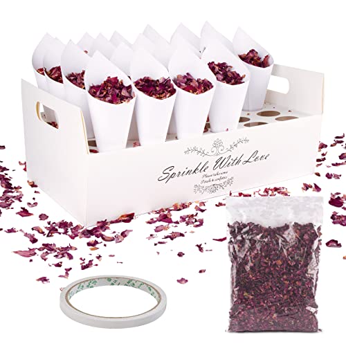 Bofunx 30Pcs Coni Riso Matrimonio Bianco Coni Portariso Portaconfetti Scatoline Bomboniere Con Coriandoli Naturali Rose Per Matrimonio Nozze Comunione