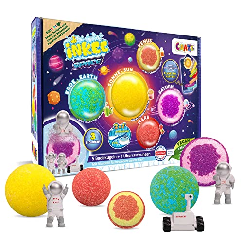 Inkee Space, Set Di Bombe Da Bagno Bambini, 5 Bombe Da Bagno Planetarie Per Bambini, Multicolore E Con Diverse Profumazioni