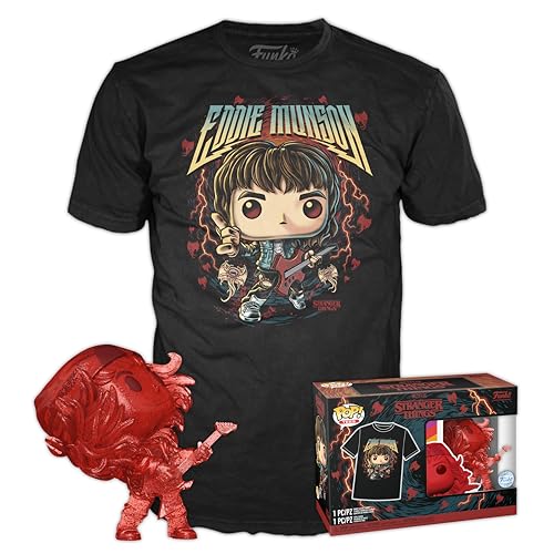 Funko Pop! & Tee: Stranger Things - Hunter Eddie With Guitar - Extra Large - (Xl) - T-Shirt, Maglietta - Vestiti Con Figura In Vinile Da Collezione -