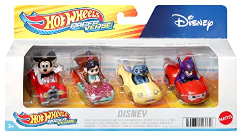 Hot Wheels Racerverse - Set Di 4 Macchinine In Metallo In Scala 1:64 Con Piloti Personaggi Di Film, Fumetti E Serie Tv, Veicoli Per Le Piste, Giocatto