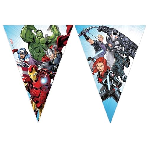 Procos- Filare 9 Bandierine Triangolari Marvel Avengers Infinity Stones In Carta Fsc, Bianco, 93875