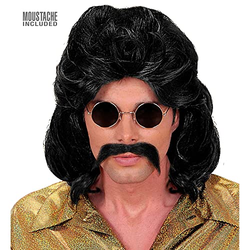 "The 70S Man Wig & Moustache" Black - In Box -