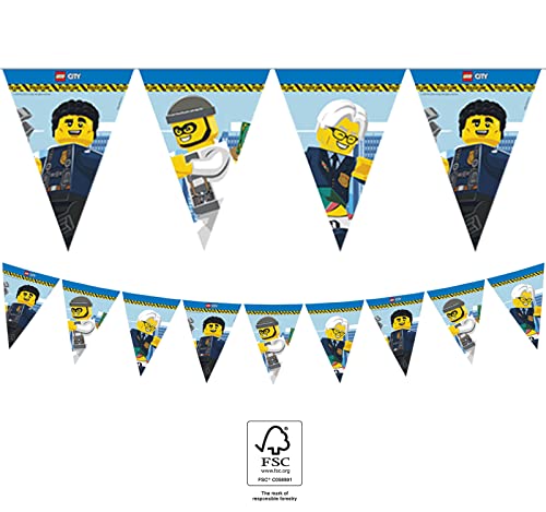 Procos- Filare 9 Bandierine Triangolari Lego City In Carta Fsc, Multicolore, 10232198