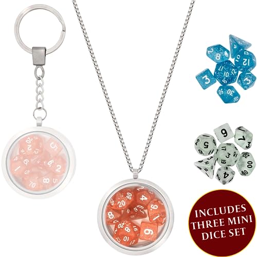 Dnd Set Dadi Ciondolo/Portachiavi - Inclusi 3 Mini Dadi Poliedrici - Regalo Perfetto Accessori Rpg/Gdr/Dungeons & Dragons (D&D). Set Mini Rosso, Blu E