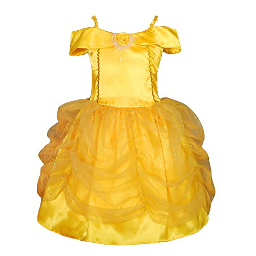 Lito Angels Vestito Belle Costume La Bella E La Bestia Per Bambina, Abito Da Ballo Giallo Principessa, Taglia 18-24 Mesi, Stile A