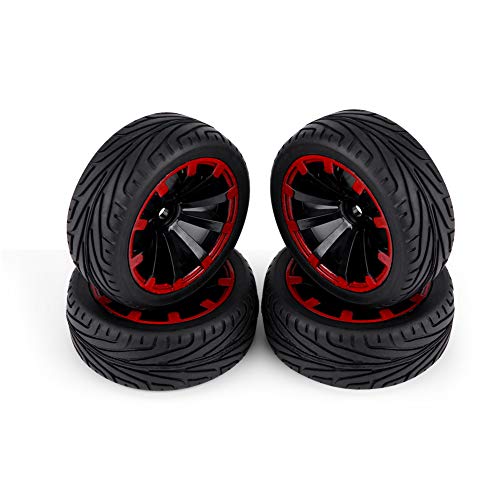 Tbest 4 Pezzi Pneumatici Rc, Cerchi Fuoristrada Cerchioni Ruote Cingolate In Gomma Pneumatici Per Rc 1:10 Parte Auto(10 Fori) Gomme Pneumatici Per Aut