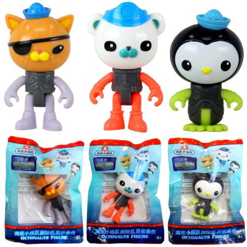 Octonauts Fisher Price Figura Articolata Da 8 Cm Con Tute Octo Che Si Illuminano Al Buio, Set Di 3: Capitano Barnacles, Kwazi E Peso, Multicolore