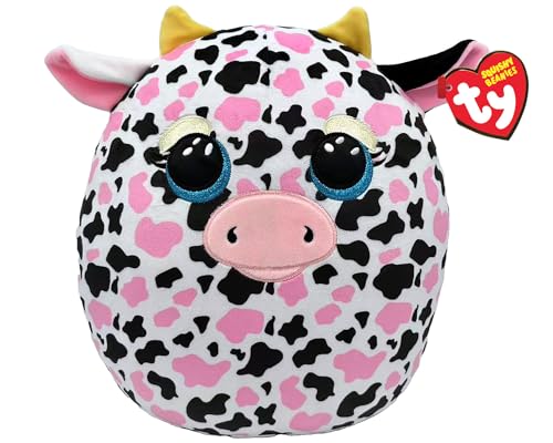 Ty Squishy Beanies - Milkshake La Mucca Rosa, Bianca E Nera, Morbido Cuscino Di Peluche Con Occhioni Glitter, Idea Regalo Per Grandi E Piccini, Tutti
