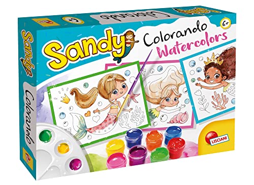 Lisciani- Sandy Colorando, Fogli Disegnati, Acquerelli, Pennello, Pipetta Pasteur, Multicolore, 1 Count (Pack Of 1), 97470