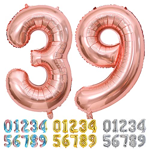 Ponmoo Foil Palloncini Numeri 39 93 Oro Rosa, Gigante Numero 0 1 2 3 4 5 6 7 8 9 10-19 20-29 30-39 40 50 60 70 80 90 100, Gonfiabili Palloncino Per An