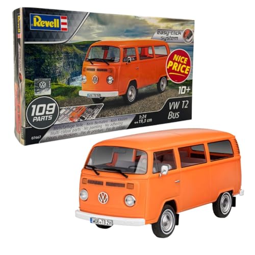 Revell 07667 Vw T2 Bus (Easy Click) Kit Modello Scala 1:24 Volkswagen Revell-07667, Colore Non Laccato