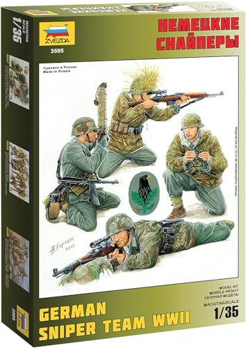 Zvezda 3595 German Sniper Team Wwii - Scala 1:35 - Figurini Da Assemblare In Plastica