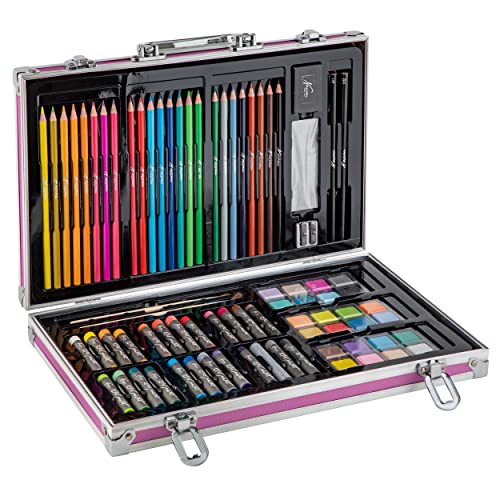 Nassau Fine Art - Valigetta Da Pittura, 145 Pezzi, Scatola Da Disegno Artistico In Metallo, Per Bambini E Adulti, Matite Colorate, Acquerelli, Pastell