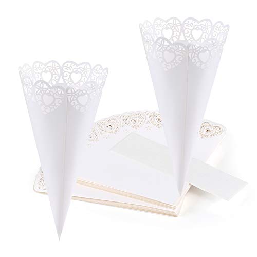 Gwhole 100 Pz Coni Portariso Cuore Bianco Portaconfetti Scatoline Bomboniere Coni Di Coriandoli A Forma Di Cuore Tagliati A Laser