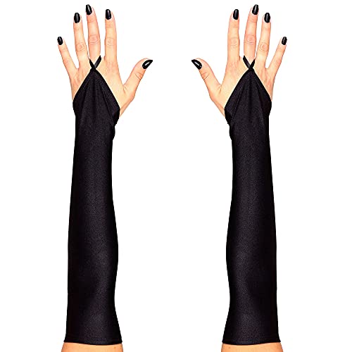 "Black Fingerless Satin Gloves - 43 Cm" - (One Size Fits Most Adult)