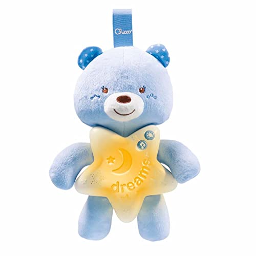 Chicco First Dreams Bear Panel, Morbido Pupazzo A Forma Di Orsetto Da Appendere Al Letto O Culla Con Melodie Rilassanti E Luce Notturna, Azzurro, 0+ M