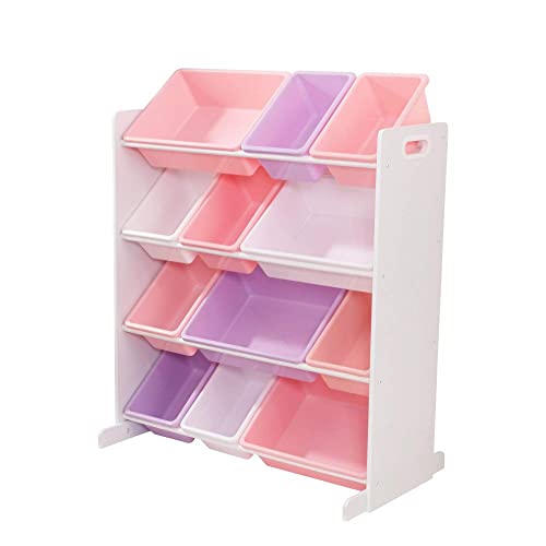 Kidkraft Scaffale Portaoggetti In Legno Con 12 Contenitori Plastica Dai Colori Pastello Per Giocattoli, Mobile Porta Giochi Bambini, Mobili Per Camere