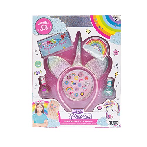 Nice Group Magic Unicorn Hair Beauty, Set Make Up Con Rossetto, Smalti Per Unghie, Gemme 3D E Cerchietto Per Capelli, Multicolore, Taglia Unica, 16001