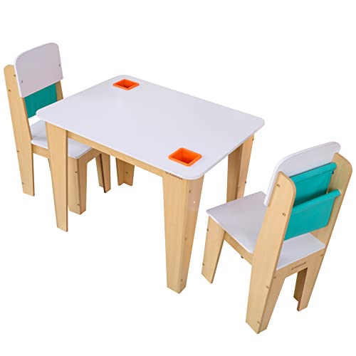 Kidkraft Set Tavolo Con 2 Sedie In Legno Per Bambini, Tavolino E Sedie Con Tasche Portaoggetti, Mobili Per Cameretta E Sala Giochi Per Bambini, 20353