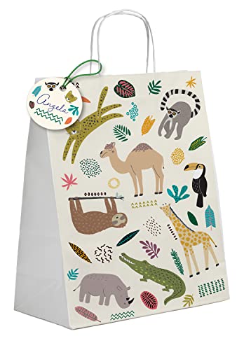 Folat 68317 Sacchetti Regalo Zoo Party-6 Pezzi, Multicolore