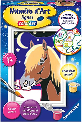 Ravensburger Numero D'Arte Formato 8 X 12 Cm - Cavallo Di Notte - Tempo Libero - Kit Di Pittura Con Numeri - Con Pittura Fosforescente - Attività Crea