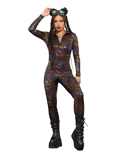Fever Miss Whiplash Rainbow Geometric Print Catsuit, Zip Up (S)