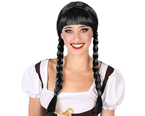 Atosa Parrucca Nera Con Trecce, Colore Nero, 43687