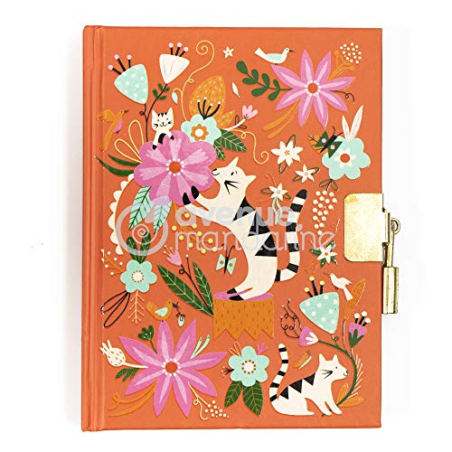 Avenue Mandarine Co206C - Diario Segreto 240 Pagine Rigate 11X14 Cm Con Lucchetto, Gatti E Fiori