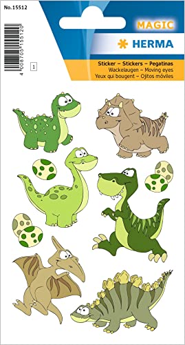 Herma 15512 Adesivi"Dinosaurier" Con Occhi Oscillanti, Adesivi Con Animali Per Bambini, Ragazze E Compleanni, 9 Adesivi Per Bambini