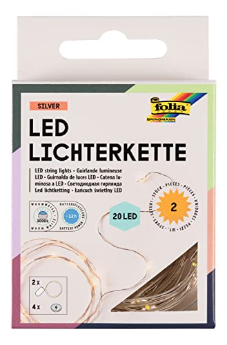 Folia 9862X Catena Luminosa Micro 20 Ciascuno In Bianco Caldo, Lunghezza Circa 2,20 M Illuminazione Led In Filo D'Argento, Incl. 4 Batterie, Colore Wh