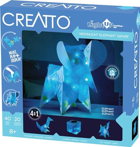 Thames & Kosmos, 03461, Creatto: Moonlight Elephant Safari, Build Up To 4 Crafting Kits, Make, Play & Display, 3D Light Up Model, Ages 8+