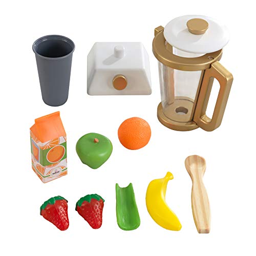Kidkraft Set Frullatore Smoothie Giocattolo Dorato In Legno, Set Mini Elettrodomestici Con Cibo Giocattolo Per Cucina Per Bambini, Accessori Cucina Ba