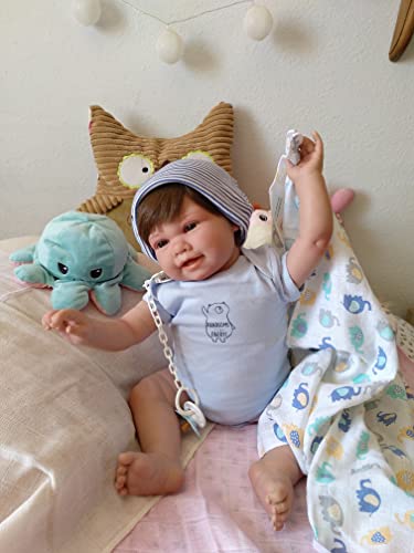 Bebè Reborn Lucas,52 Cm E 2,3 Kg, Vestito E Con Accessori Di Un Bambino Reale, Vinile Di Silicone, Rosicchi, Mobilità, Molto Tenero, Corpo In Tessuto