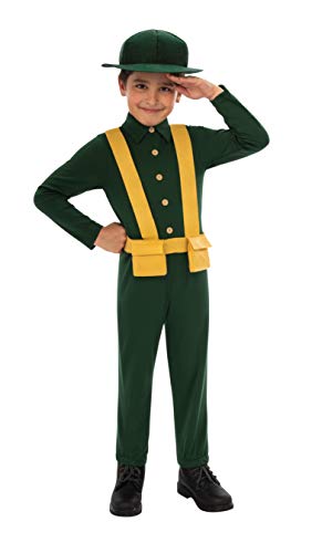 Bristol Novelty- Wwi Soldier (Bn Original) Large Costume Ragazzi, Verde, Giallo, 8/10 Anni, Cf228L