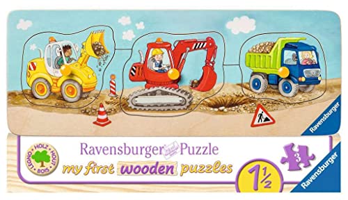 Ravensburger Tiere 03066 – Il Piccolo Cantiere 3 Pezzi My First Wooden Puzzle In Legno Per Bambini A Partire Da 1,5 Anni, Colore Giallo