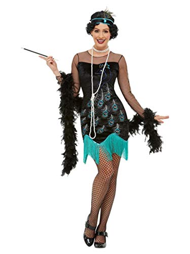 20S Peacock Flapper Costume, Green & Blue, With Dress & Headband (M)