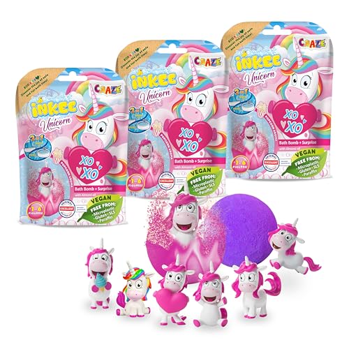 Craze Inkee 3 Set Bombe Da Bagno Bambini Unicorno, Bombe Da Bagno Con Sorpresa Per Vasca Da Bagno O Piscina Gonfiabile. Idea Regalo, Giochi Da Bagno ,