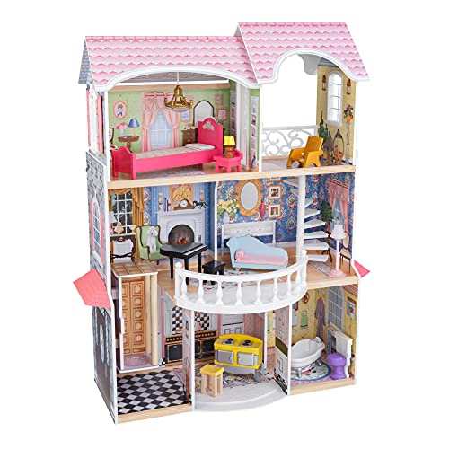 Kidkraft Casa Delle Bambole In Legno Magnolia Mansion Con Accessori E Mobili, Casa A 3 Livelli Di Gioco Con Ascensore Per Bambole Di 30 Cm, Giocattolo
