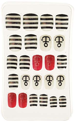 Boland Set 24 Unghie Finte Adesive Navy Per Adulti, Bianco/Blu, Taglia Unica, 01506 , Modelli/Colori Assortiti, 1 Pezzo