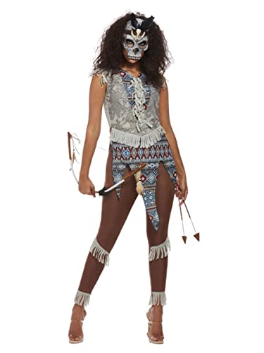 Dark Spirit Warrior Woman Costume, Blue, Top, Trousers & Mask, (L)