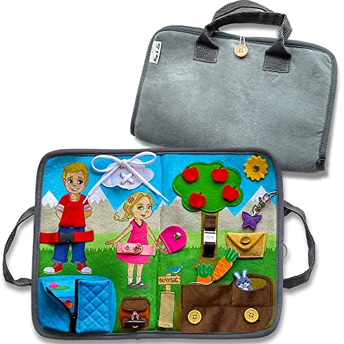 Max & Lea Busybag - Valigetta Per Attività Motorie Fine E Apprendimento Dei Bambini, Giocattolo Educativo Con Chiusure, Lacci E Zip Busyboard Casa E V