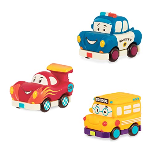 B. Toys - Mini Wheeee-Ls! - Macchinine A Retrocarica - 3 Mini Auto Giocattolo - Autobus, Auto Da Corsa, Auto Della Polizia - Veicoli Giocattolo Per Ba