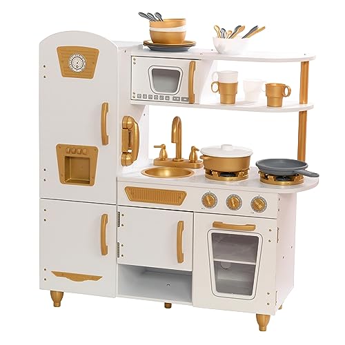 Kidkraft Cucina Giocattolo In Legno Vintage Elegantea Bianca Con Telefono E Frigorifero, Set Da Cucina Con 27 Accessori Per Pentole, Giochi Per Bambin